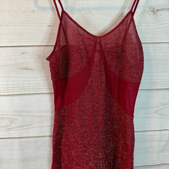 Red Sheer Glitter Stripes Sleeveless Sleep/Lingerie Dress Size Large (7) - Picture 2 of 5